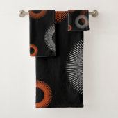 Retro Orange White Black Sternexplosion Muster Badhandtuch Set (Insitu)