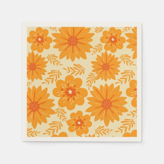 Retro Orange Wildblume Garden Blumenmuster Serviette (Vorderseite)