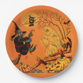 Retro Orange Witch Halloween  Pappteller (Vorderseite)