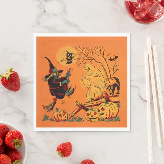 Retro Orange Witch Halloween  Serviette (Beispiel)