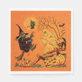 Retro Orange Witch Halloween  Serviette (Vorderseite)