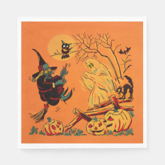 Retro Orange Witch Halloween  Serviette