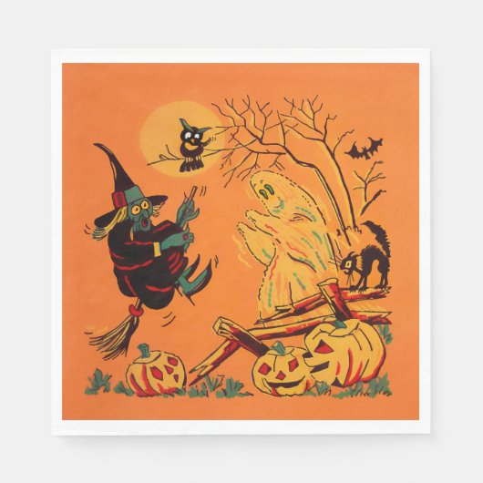 Retro Orange Witch Halloween  Serviette (Vorderseite)