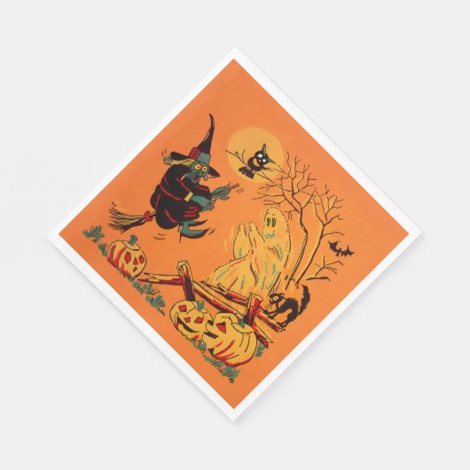Retro Orange Witch Halloween  Serviette (Ecke)