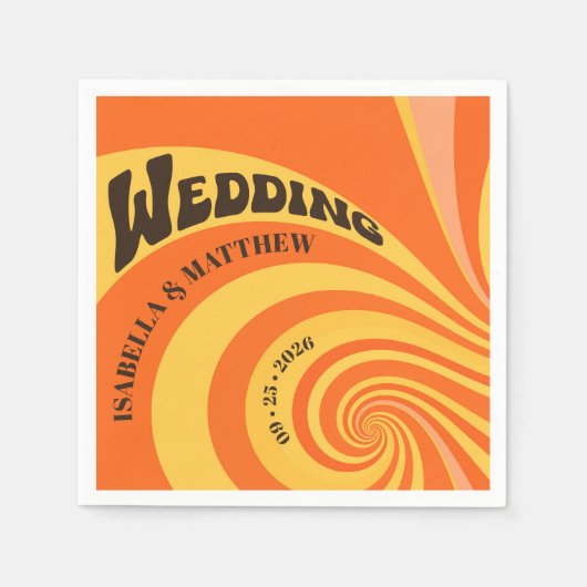 Retro Orange Yellow 70er Wedding Serviette (Vorderseite)