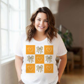 Retro Orange Yellow Coquette Bow Herz geprüft T-Shirt
