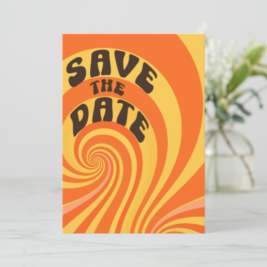 Retro Orange Yellow Foto Save the Date (Stehend Vorderseite)