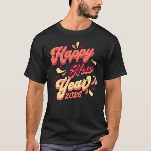 Retro Orange Yellow Happy New Year T-Shirt (Vorderseite)