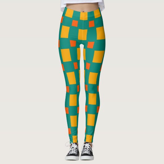 Retro Orange Yellow Squares Muster Leggings (Vorderseite)