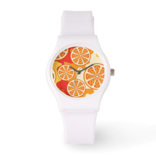Retro orange Zitrusfrucht-Muster Armbanduhr