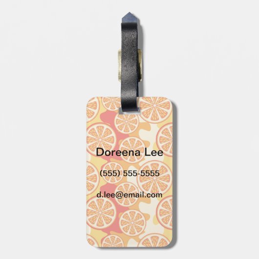 Retro orange Zitrusfrucht-Muster Gepäckanhänger (Rückseite vertikal)