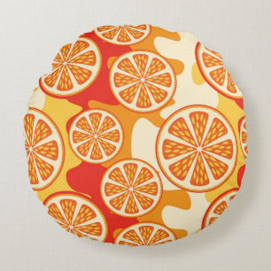 Retro orange Zitrusfrucht-Muster Rundes Kissen