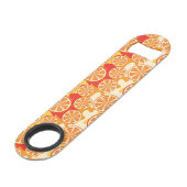 Retro orange Zitrusfrucht-Muster Speed Flaschenöffner (Vorderseite Schrägansicht)