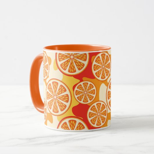 Retro orange Zitrusfrucht-Muster Tasse (Vorderseite Links)
