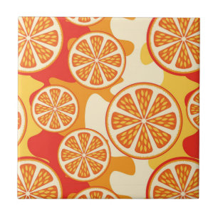 Retro Orange Zitrusmuster Fliese