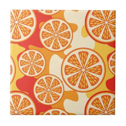 Retro Orange Zitrusmuster Fliese (Vorderseite)