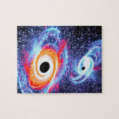 Retro-orangefarbener blauer und roter kosmischer W Puzzle (Horizontal)