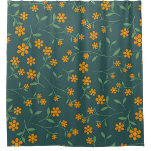 Retro-Orangen-Blumen-Dunkelteal-Muster Duschvorhang