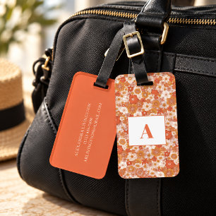 Retro-Orangen-Blumen-Monogramm Mädchen-Reise-Trip Gepäckanhänger
