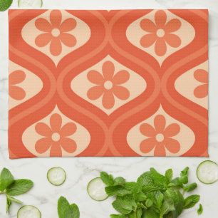 Retro-Orangen-Blumenmuster auf vintage Ogee Geschirrtuch