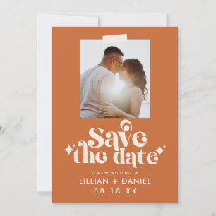 Retro-Orangen-Foto-Save-the-Date-Ankündigung Einladung