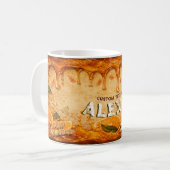 Retro-Orangen-Frucht-Drip-Art individueller Name V Kaffeetasse (Vorderseite Links)