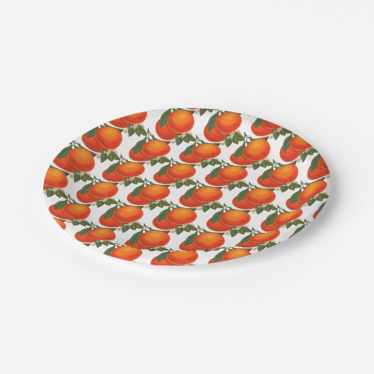 Retro Orangen Musterpapiere Teller (Schrägansicht)
