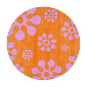 Retro-Orangen- und rosafarbene Blütenschneide Schneidebrett (Vorderseite)