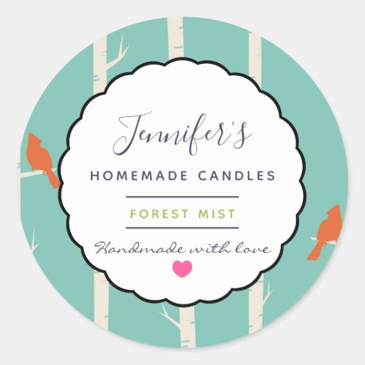 Retro Orangen Vögel auf Birkenbäumen Kerzenseife Runder Aufkleber (Vorderseite)