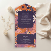 Retro-Orangenrösche Rosa lila Hochzeit All In One Einladung