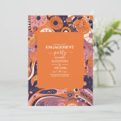 Retro-Orangenröte Rosa lila Verlobung Einladung (Stehend Vorderseite)