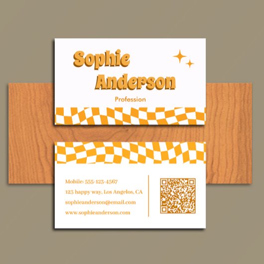 Retro-Orangeschachbrett mit QR-Code Visitenkarte
