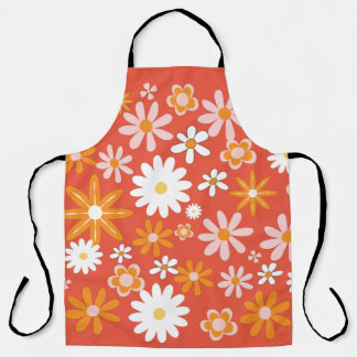 Retro-Orangeschürze Flower Power für die Küche aus Schürze