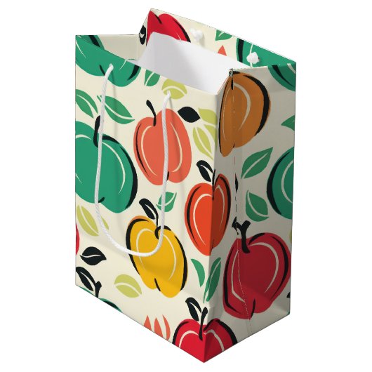 Retro Orchard Harvest Mid-Century Modern Fruit Mittlere Geschenktüte (Vorderseite Schrägansicht)