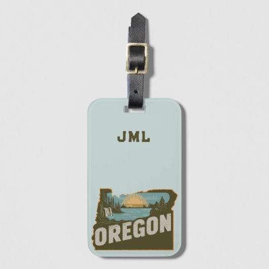 Retro Oregon Silhouette Monogramm Gepäckanhänger (Vorderseite Vertikal)