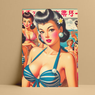 Retro Oriental Beach Girls Postkarte