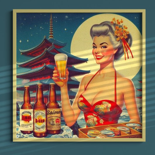 Retro Oriental Beer Girl Poster