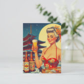 Retro Oriental Beer Girl Postkarte (Stehend Vorderseite)