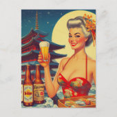 Retro Oriental Beer Girl Postkarte (Vorderseite)