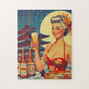 Retro Oriental Beer Girl Puzzle