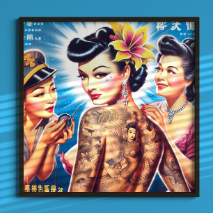 Retro Oriental Tattooed Woman Poster