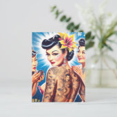 Retro Oriental Tattooed Woman Postkarte (Stehend Vorderseite)