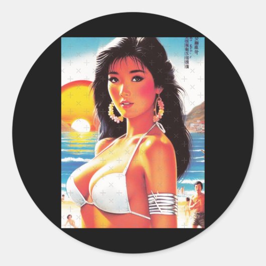 Retro-Orientalisches-Mädchen-Aufkleber Runder Aufkleber (Vorderseite)