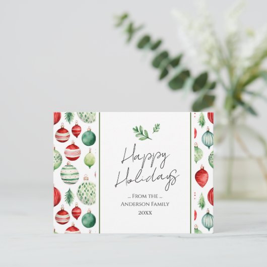 Retro Ornament Familie Weihnachtsgrüße Postkarte (Stehend Vorderseite)