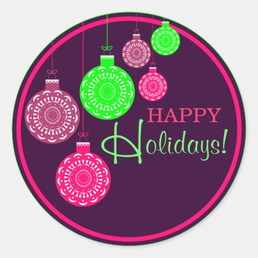 Retro Ornament Happy Holiday Sticker (Vorderseite)