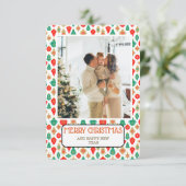 Retro Ornament Pattern Merry Christmas Photo Card Einladung (Stehend Vorderseite)