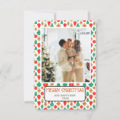 Retro Ornament Pattern Merry Christmas Photo Card Einladung (Vorderseite)