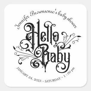 Retro-Ornament Schwarz Horror-Gotik hallo Baby Quadratischer Aufkleber