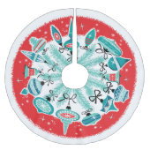 Retro Ornamente an der roten Grenze Polyester Weihnachtsbaumdecke (Vorderseite)