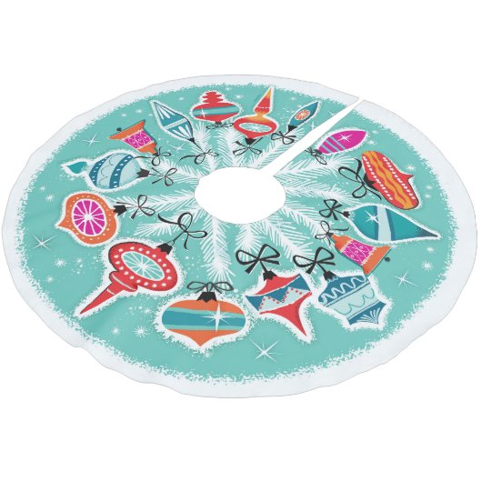 Retro Ornamente Aqua Hintergrund Polyester Weihnachtsbaumdecke (Schrägansicht)